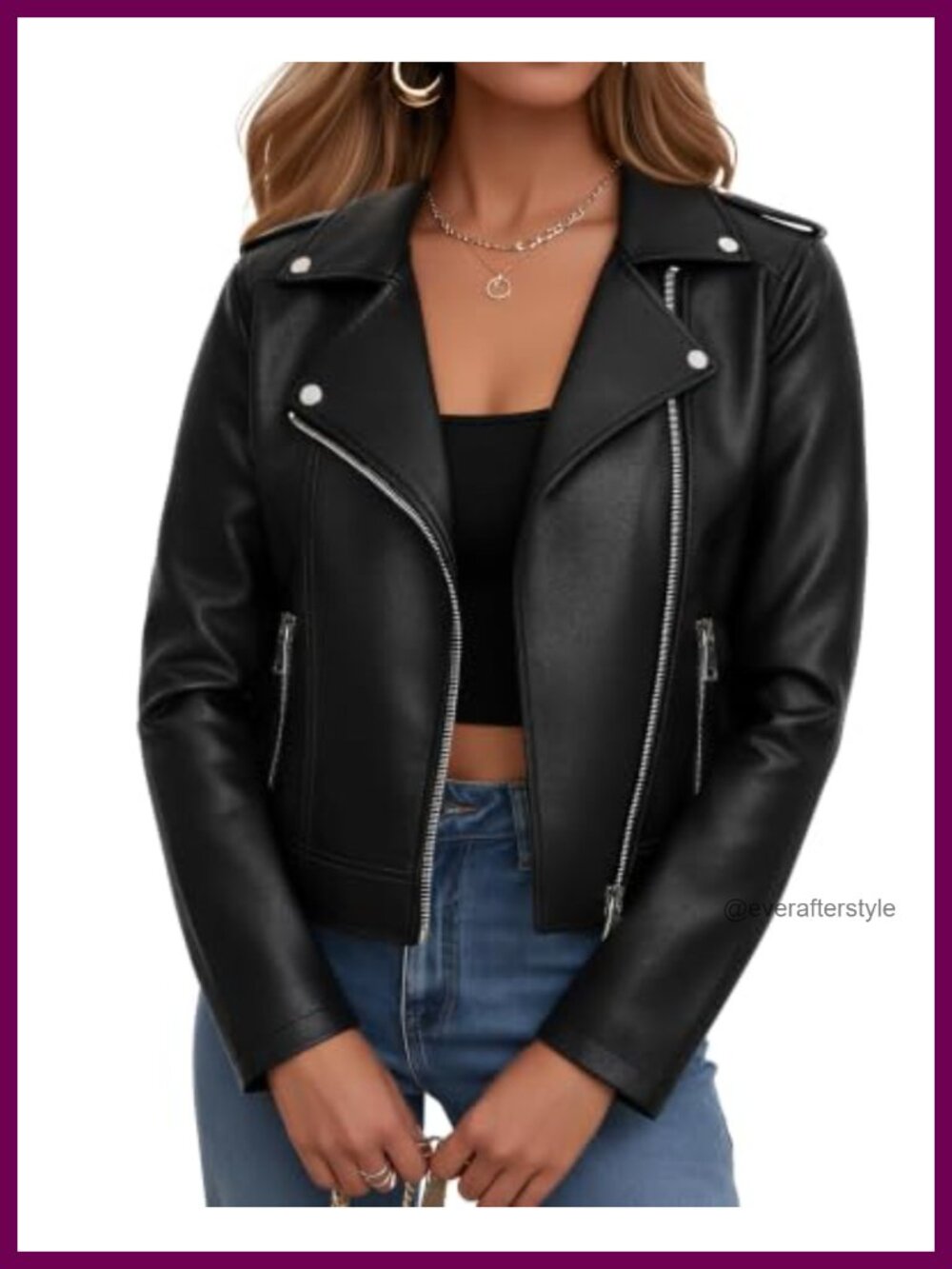 Faux Leather Cropped Moto Jacket Asymmetrical Zip Biker Coat